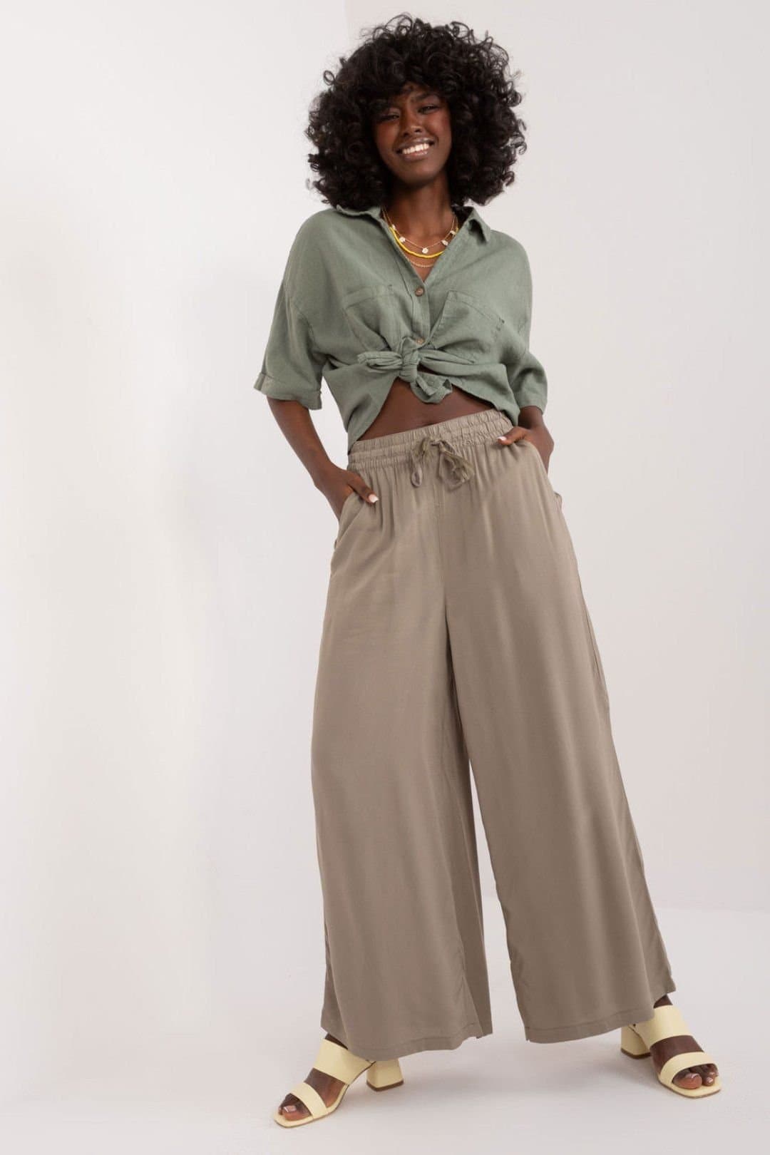 Love Lace Love Lace Women's Viscose High Waist Palazzo Pants with Pockets in Taupe
