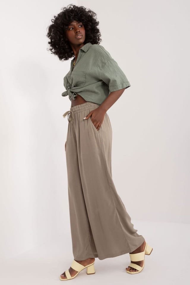 Love Lace Love Lace Women's Viscose High Waist Palazzo Pants with Pockets in Taupe - 2