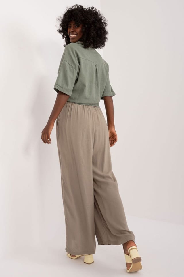 Love Lace Love Lace Women's Viscose High Waist Palazzo Pants with Pockets in Taupe - 3