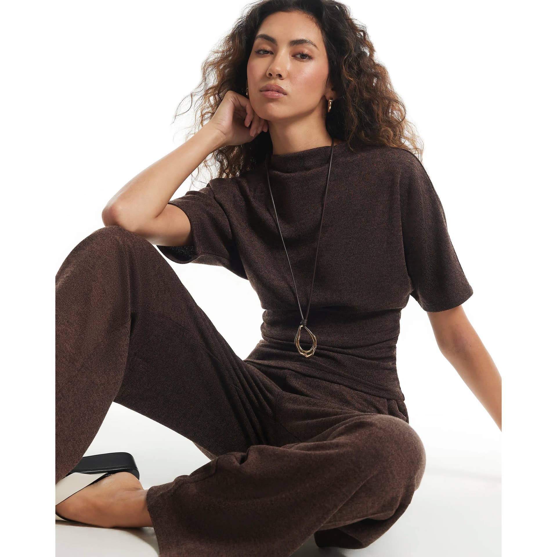 River Island River Island Womens Brown Two Tone High Neck Top