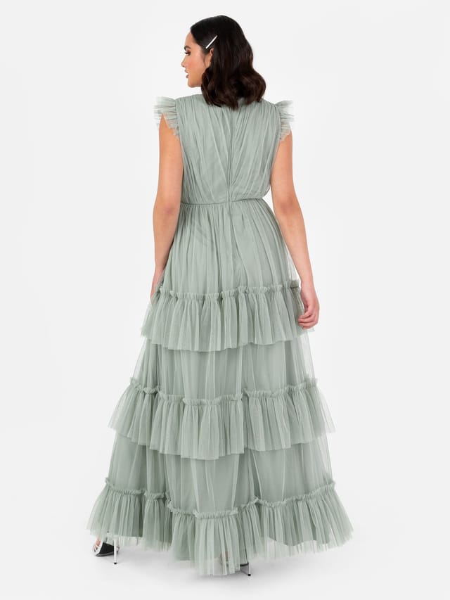 Anaya with Love Anaya with Love Women's Short Sleeve V Neck Tiered Maxi Dress in Green - 3