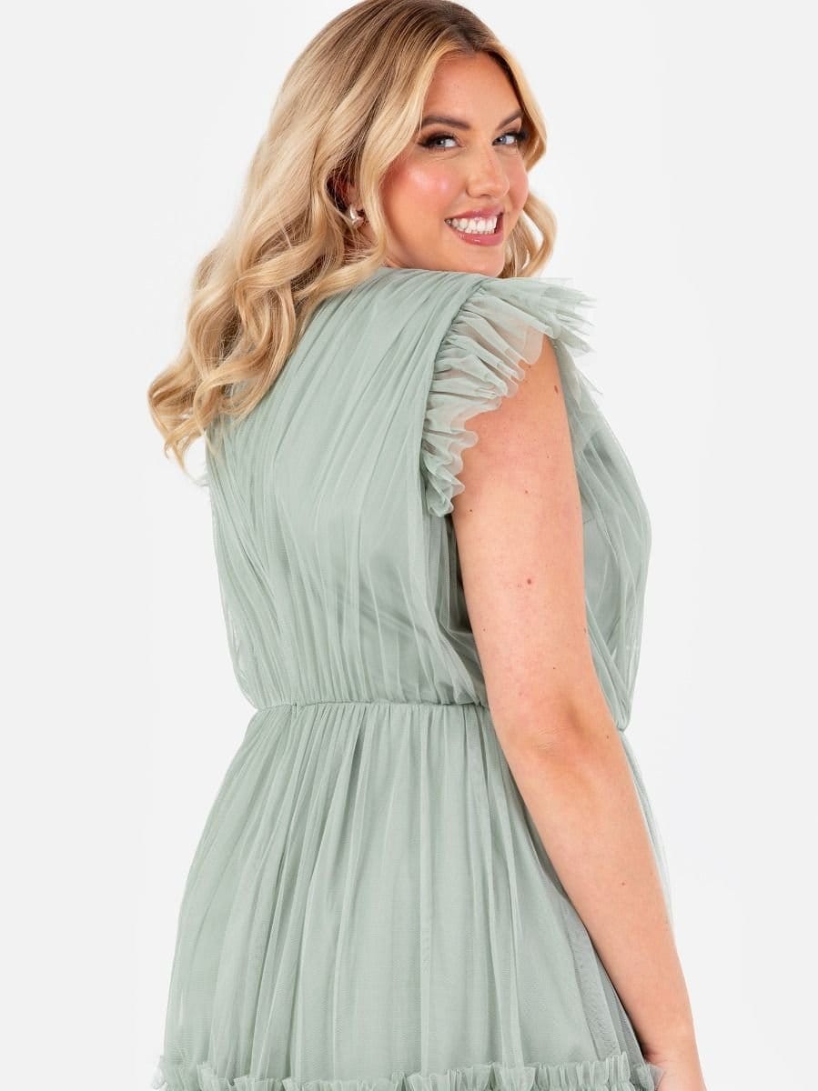 Anaya with Love Anaya with Love Women's Short Sleeve V Neck Tiered Maxi Dress in Green - 4