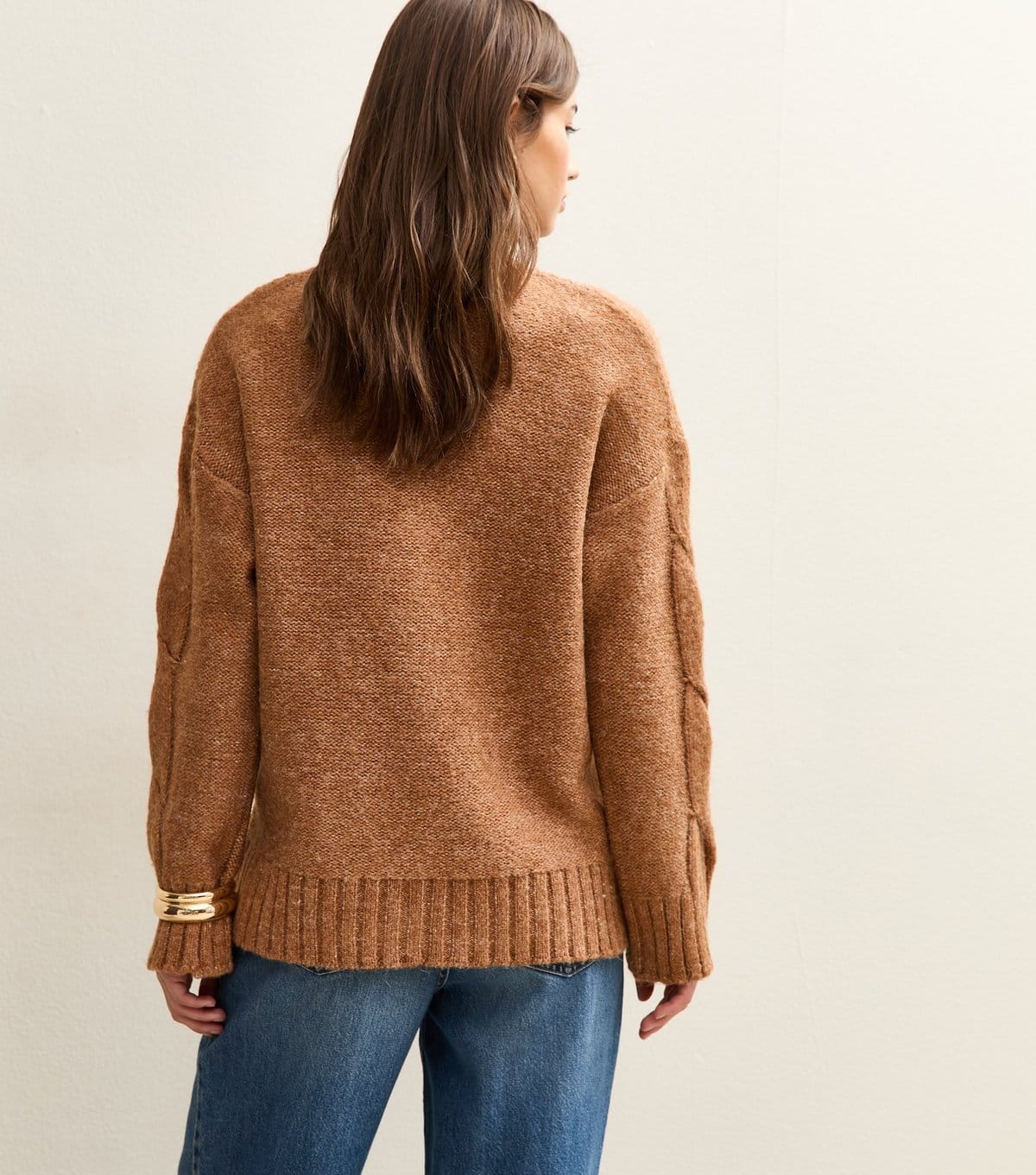 New Look Women's Tan Cable Knit Stand Neck Jumper New Look - 4