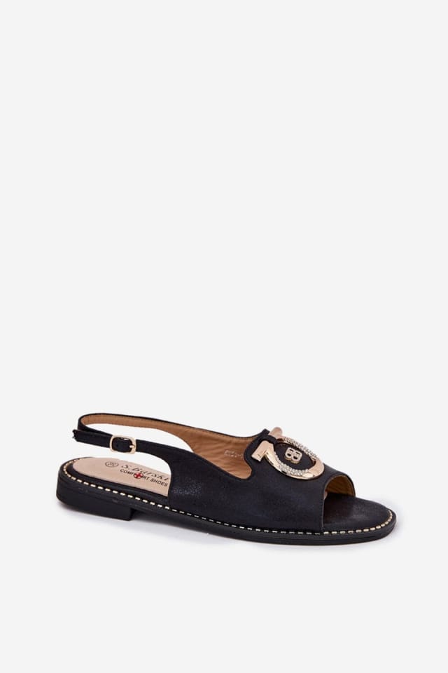 Love Lace Love Lace Women's Elegant Flat Buckle Sandals with Natural Insole in Black - 2