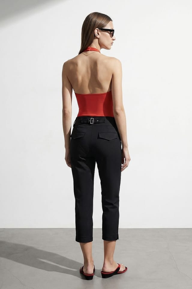 Dilvin Dilvin Women's High-waist Wide-leg Capri Trousers in Black - 2