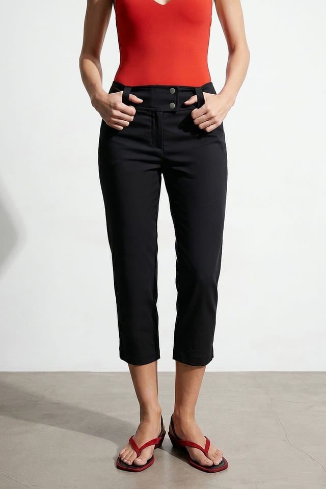 Dilvin Dilvin Women's High-waist Wide-leg Capri Trousers in Black - 3