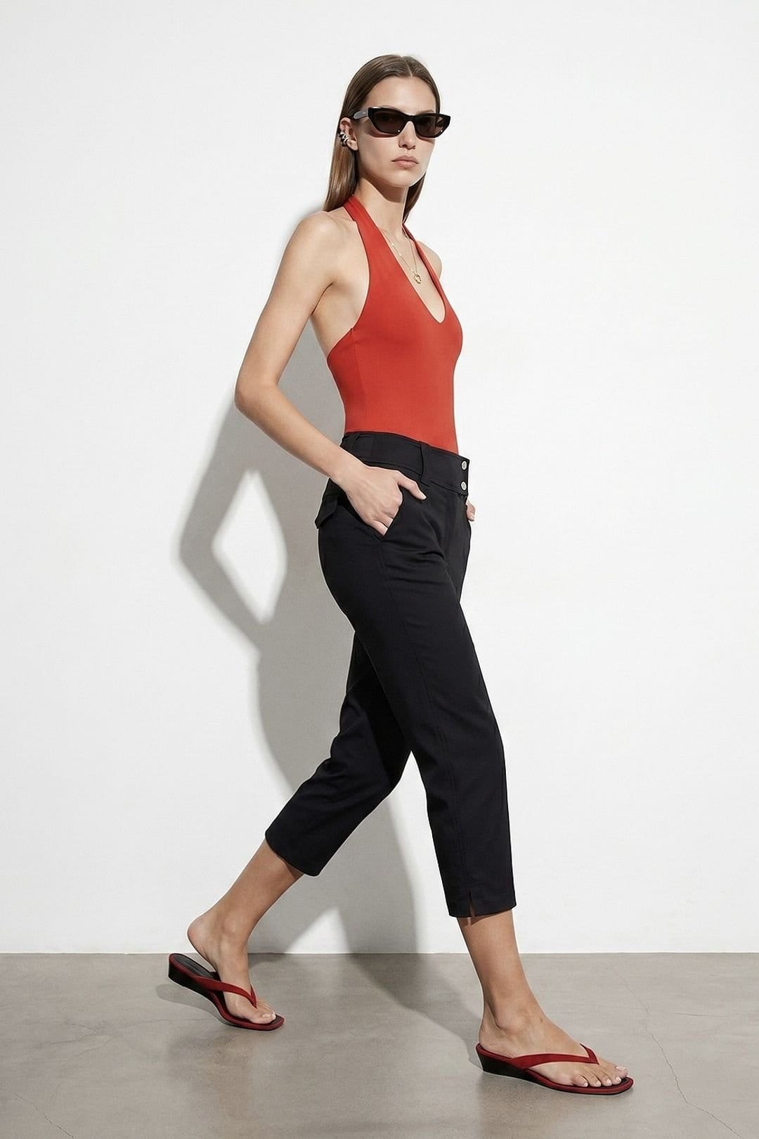 Dilvin Dilvin Women's High-waist Wide-leg Capri Trousers in Black - 4
