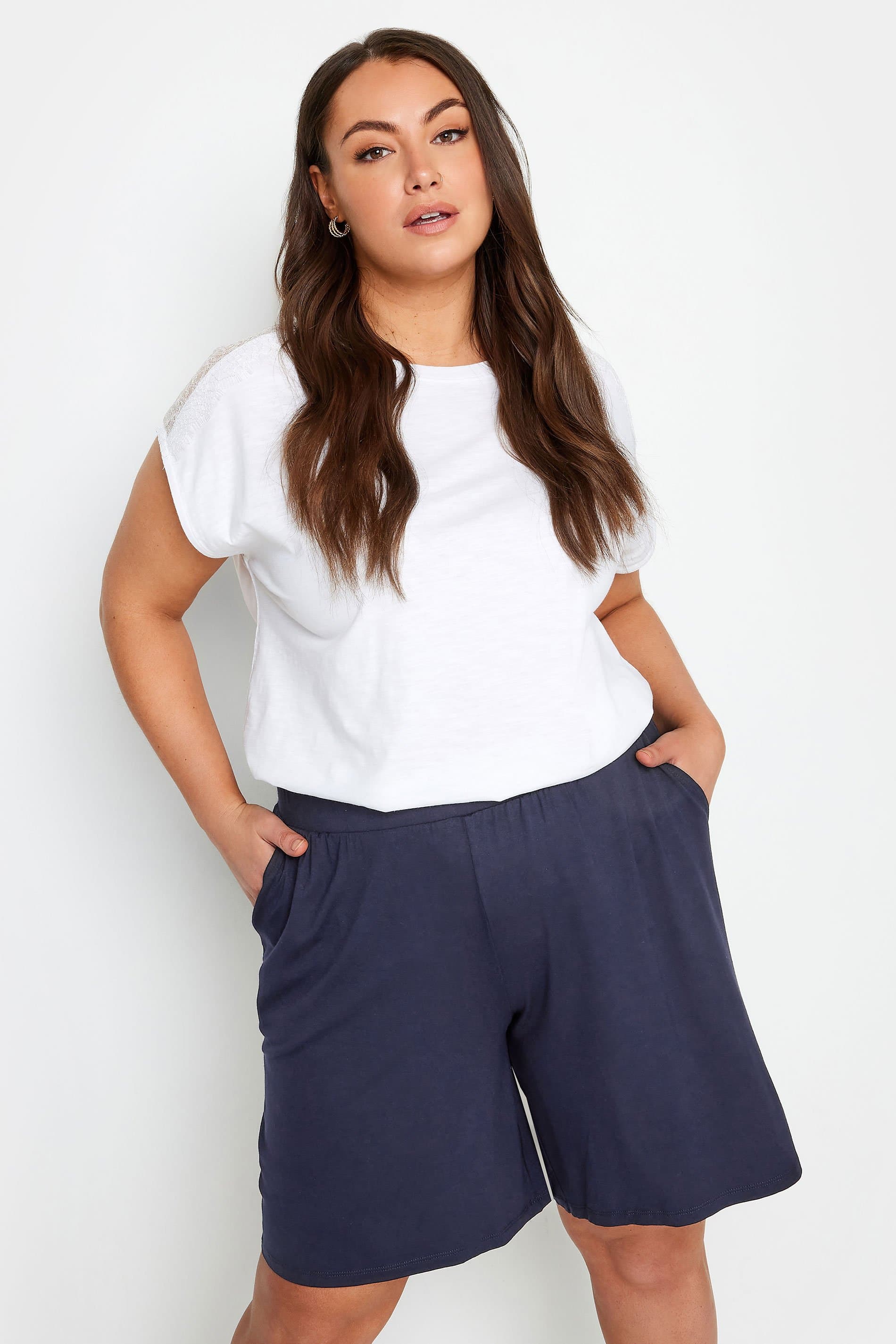Yours Plus Size Navy Blue Jersey Pull On Shorts