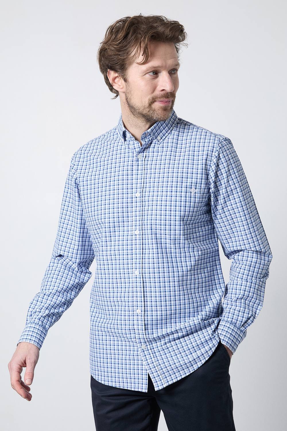 Maine Maine Men's Blue Mini Check Long Sleeve Shirt - 2