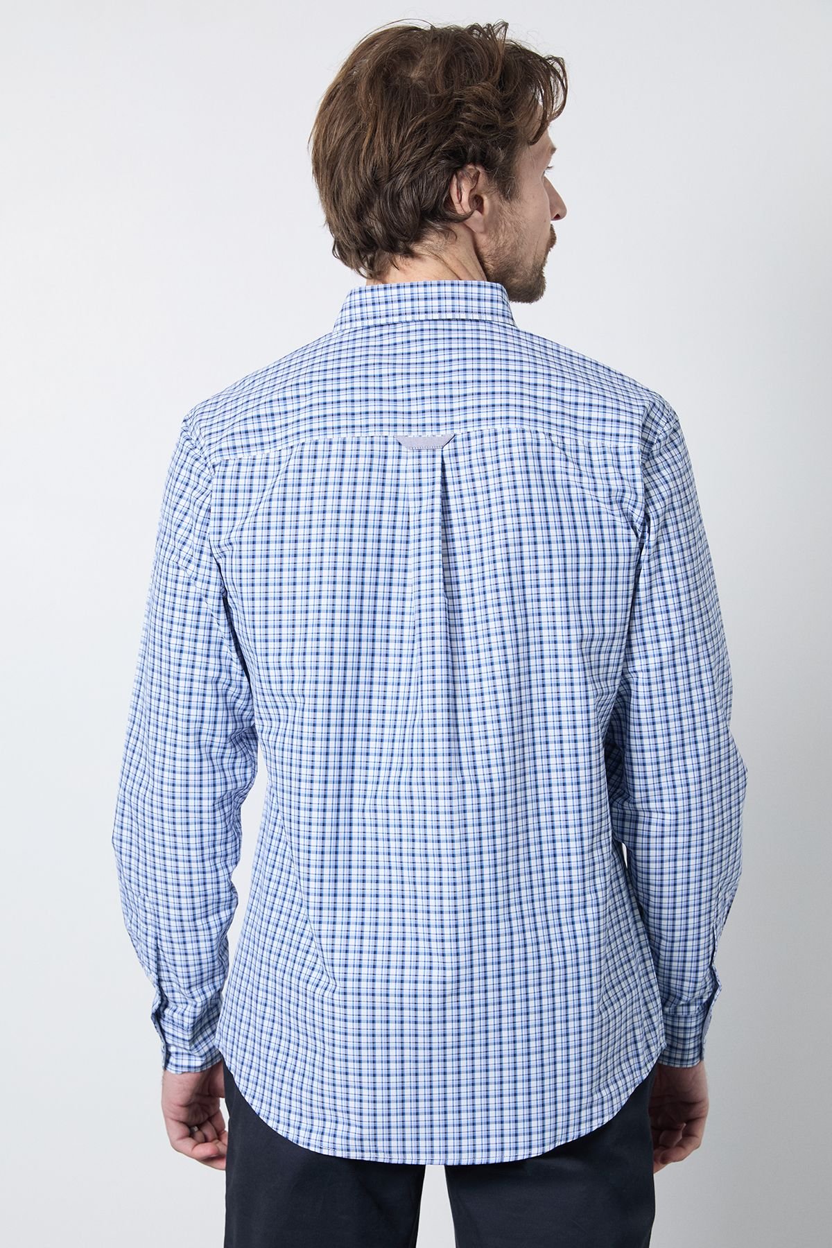 Maine Maine Men's Blue Mini Check Long Sleeve Shirt - 3