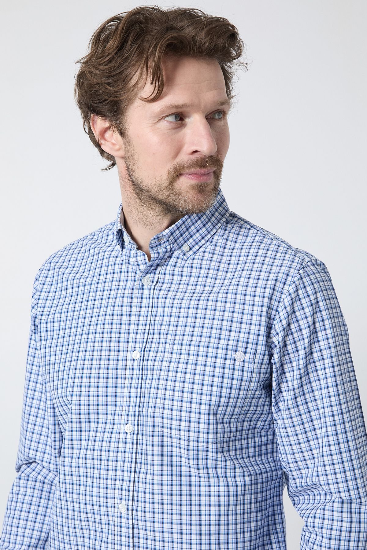 Maine Maine Men's Blue Mini Check Long Sleeve Shirt - 4