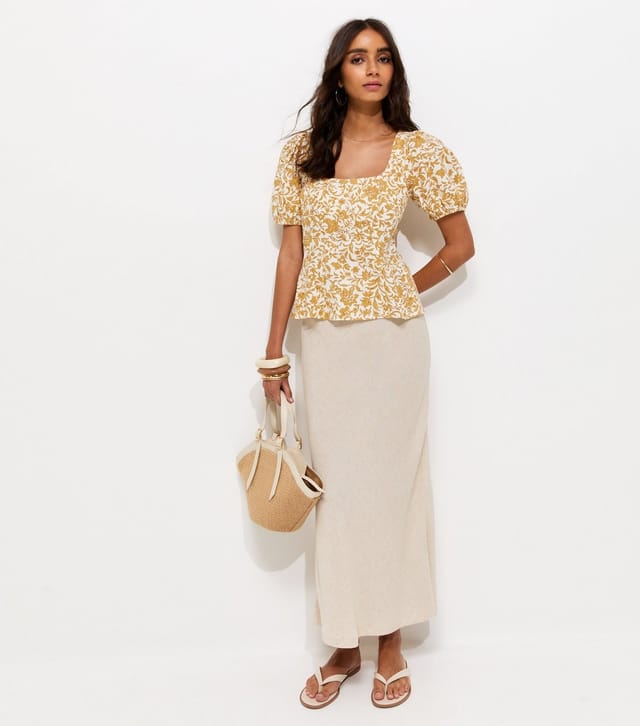 New Look Women's Dark Yellow Linen Rich Ditsy Waisted Top New Look - 3