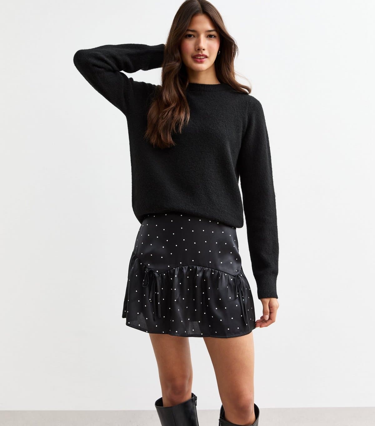 New Look Women's Black Polka Dot Satin Mini Skirt New Look