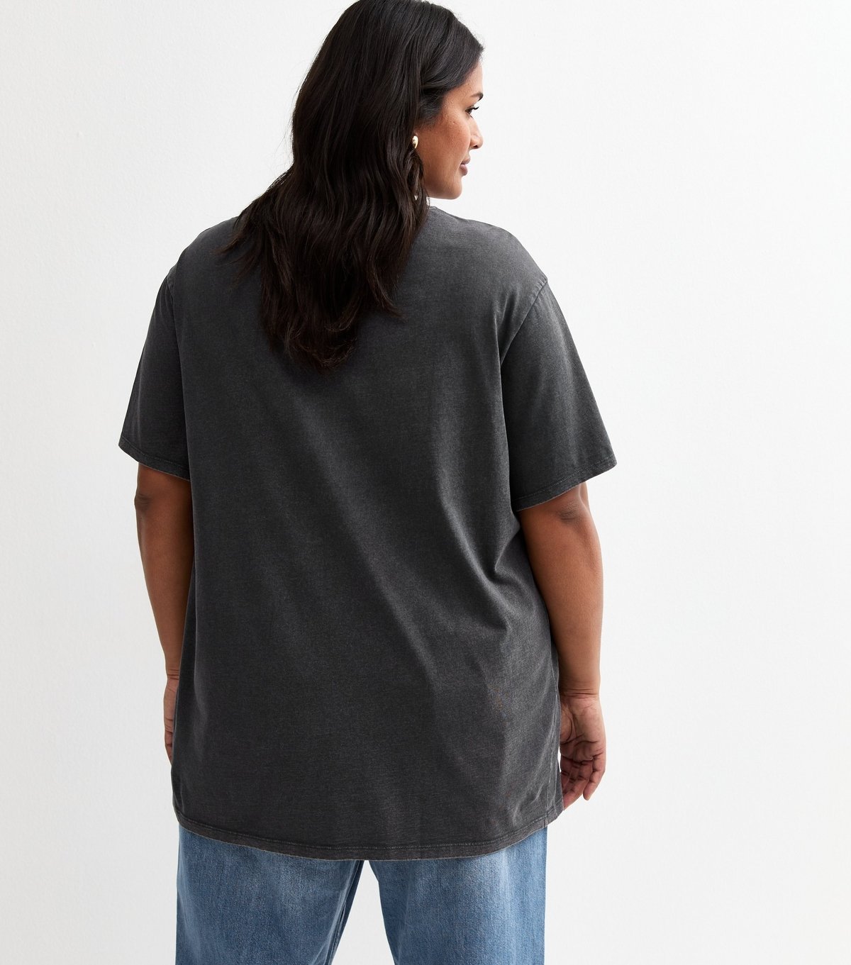 New Look Women's Plus Size Dark Grey Nirvana Daisy Oversized T-Shirt Curves New Look - 4