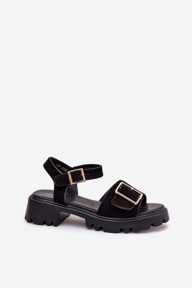 Love Lace Love Lace Women's Elegant Platform Sandals with Gold Buckle & Strap Comfort in Black - 2
