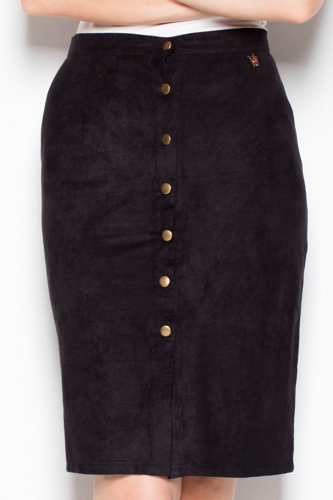 Love Lace Love Lace Black Suede Midi Pencil Skirt With Buttons
