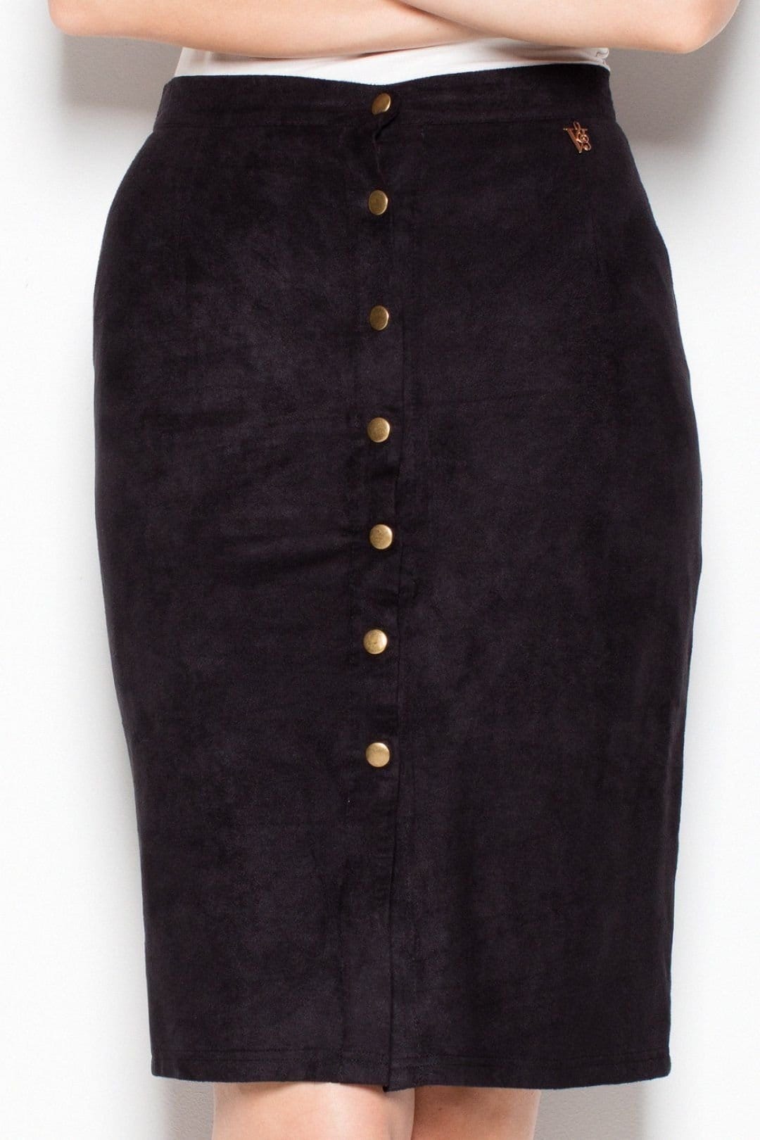 Love Lace Black Suede Midi Pencil Skirt With Buttons