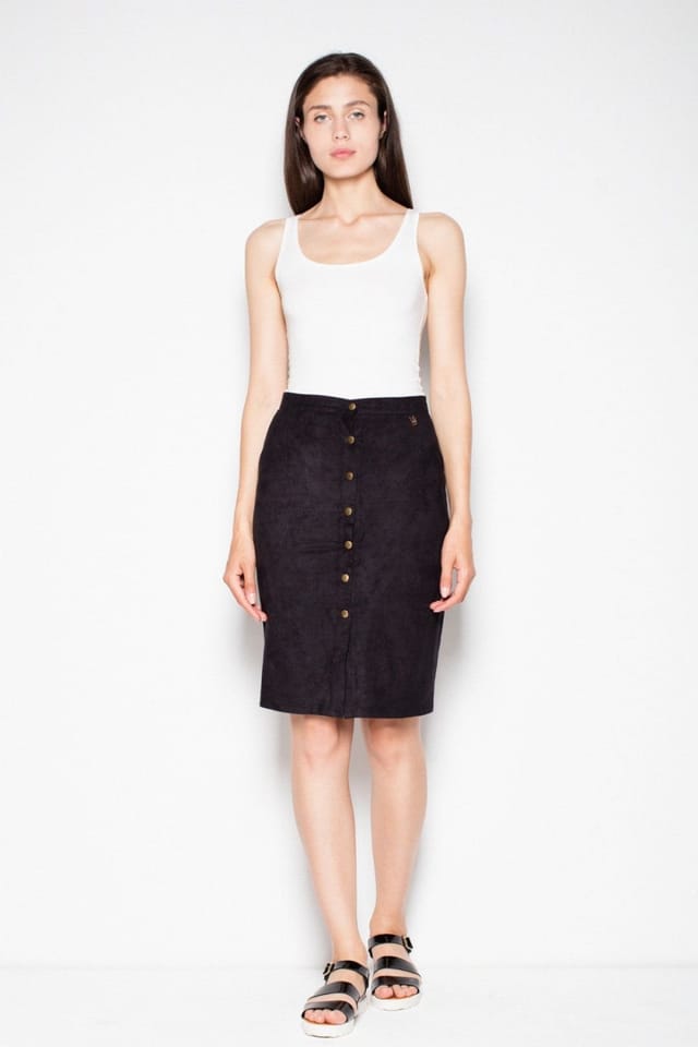 Love Lace Love Lace Women's Suede Midi Pencil Skirt With Buttons in Black - 2
