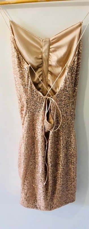 Shein Shein Rose Gold Sequin Ruched Party Dress – UK 10