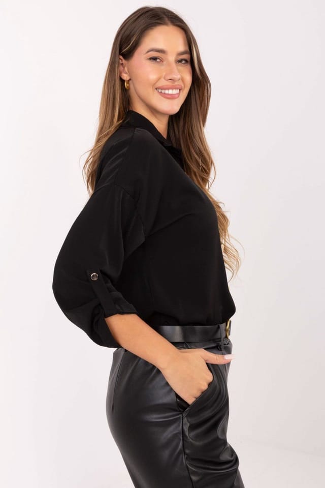 Love Lace Love Lace Women's Classic Long Sleeve Shirt with Elegant Brooch Style 219051 in Black - 2