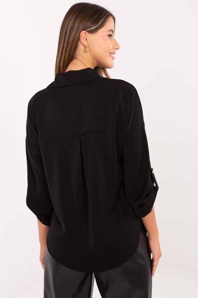 Love Lace Love Lace Women's Classic Long Sleeve Shirt with Elegant Brooch Style 219051 in Black - 3