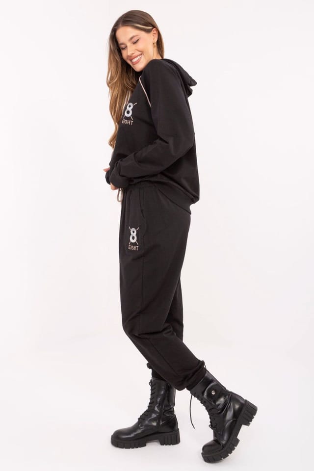 Love Lace Love Lace Women's Cotton Zip Hoodie Tracksuit Set with Pockets Style 218619 in Black - 2
