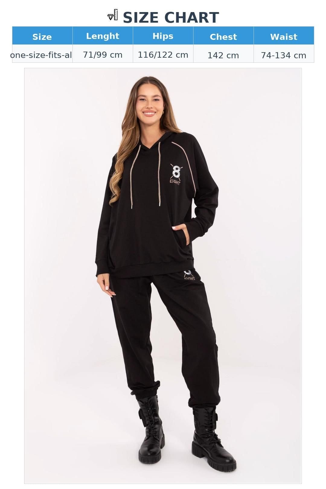 Love Lace Love Lace Women's Cotton Zip Hoodie Tracksuit Set with Pockets Style 218619 in Black - 4
