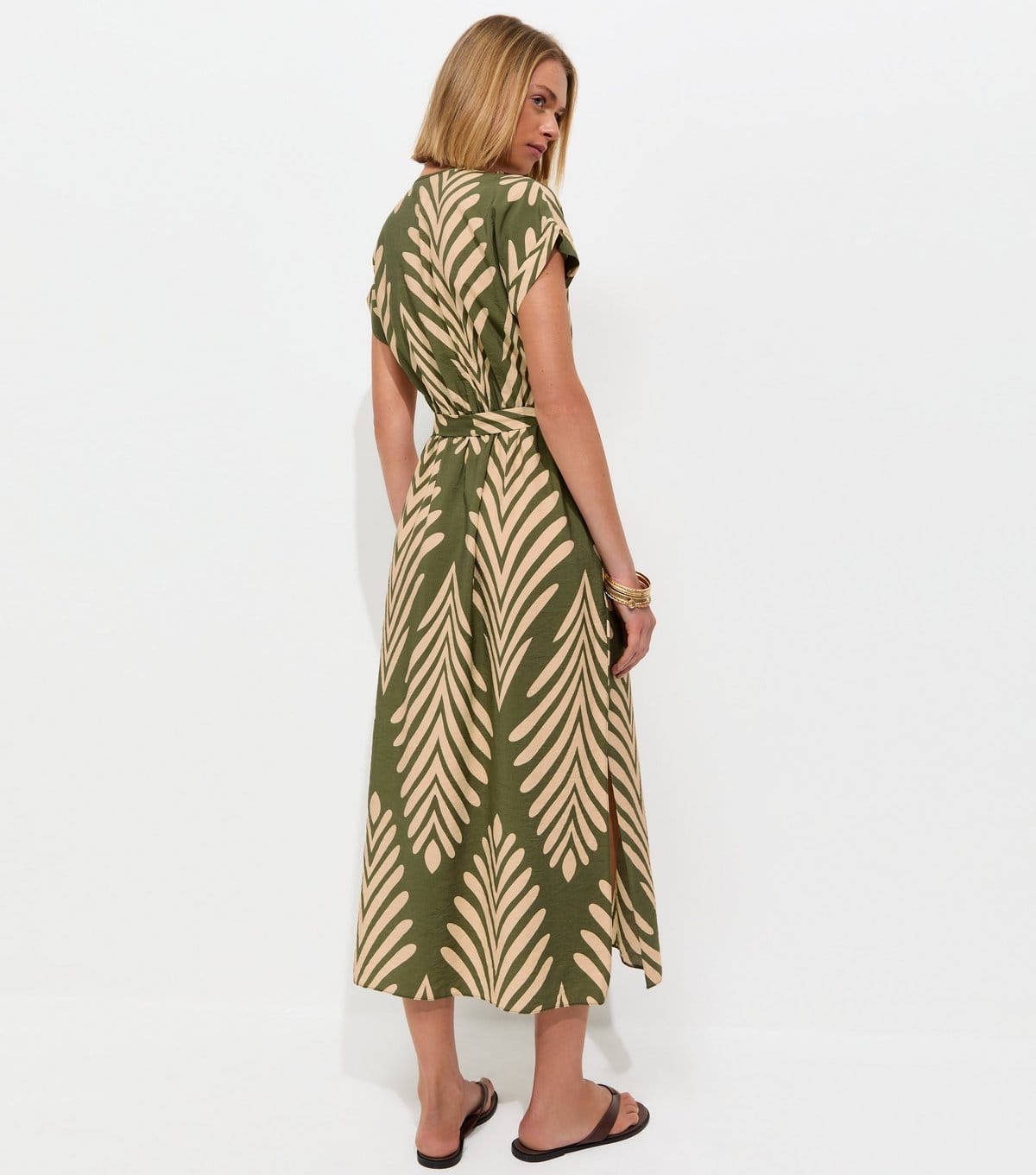 New Look Women's Green Palm Pattern Wrap Midi Dress New Look - 4