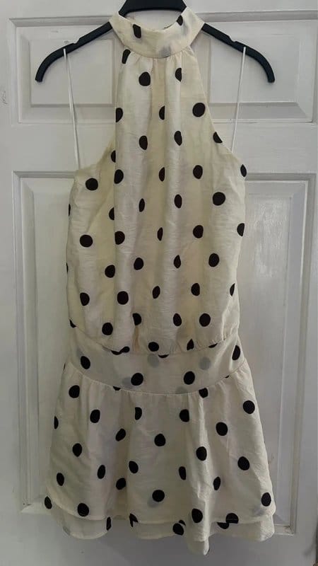 Bershka Cream & Brown Polka Dot Halter Neck Dress