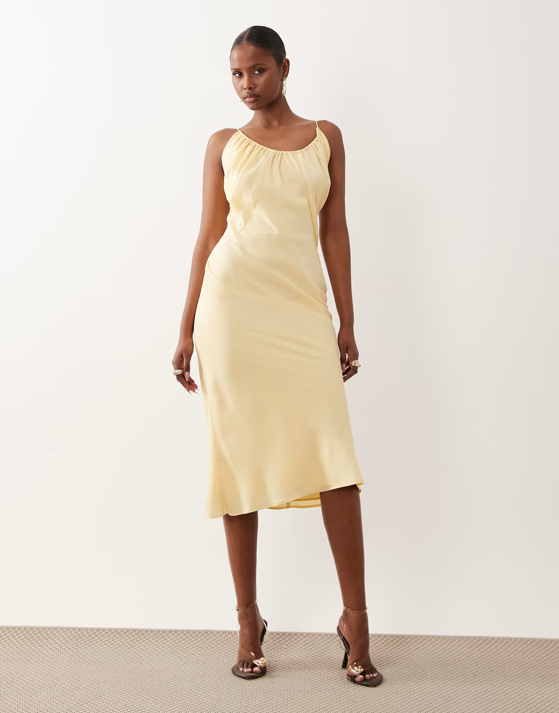 ASOS ASOS DESIGN Petite scoop neck bias cut midaxi dress in buttermilk