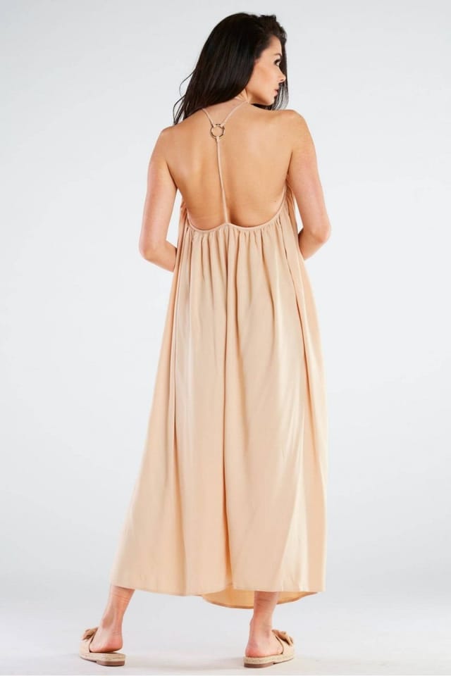 Love Lace Love Lace Women's Awama Viscose Maxi Dress Circular Back Detail in Beige - 3