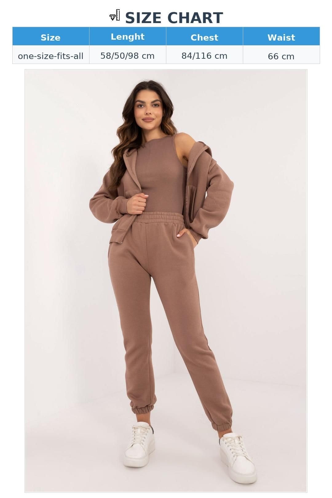 Love Lace Love Lace Women's Cotton Elastane Melange Zip Hoodie Sweats Set in Brown - 4
