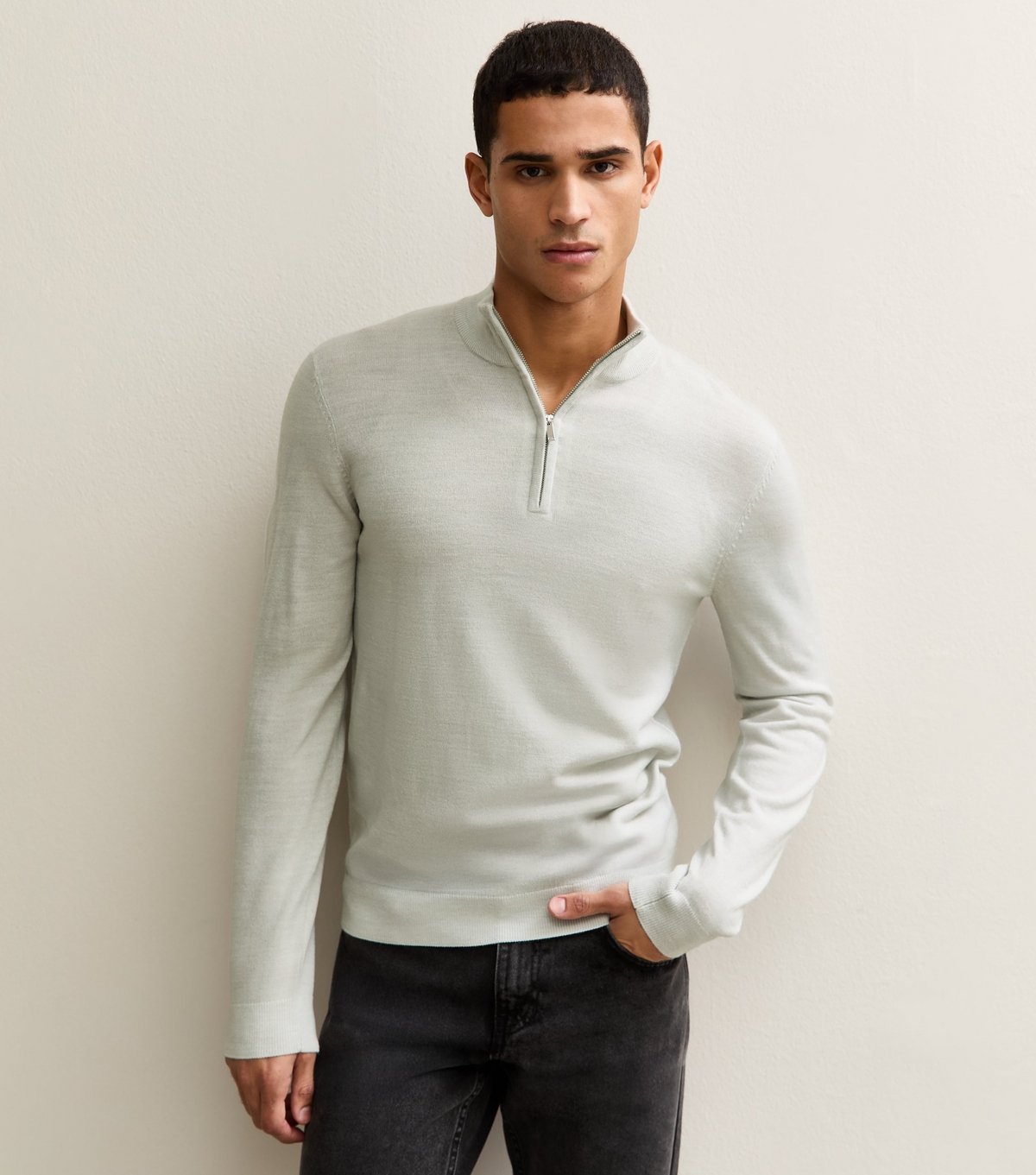New Look Men's Grey Marl Regular Quarter Zip Long Sleeve Jumper New Look - 2