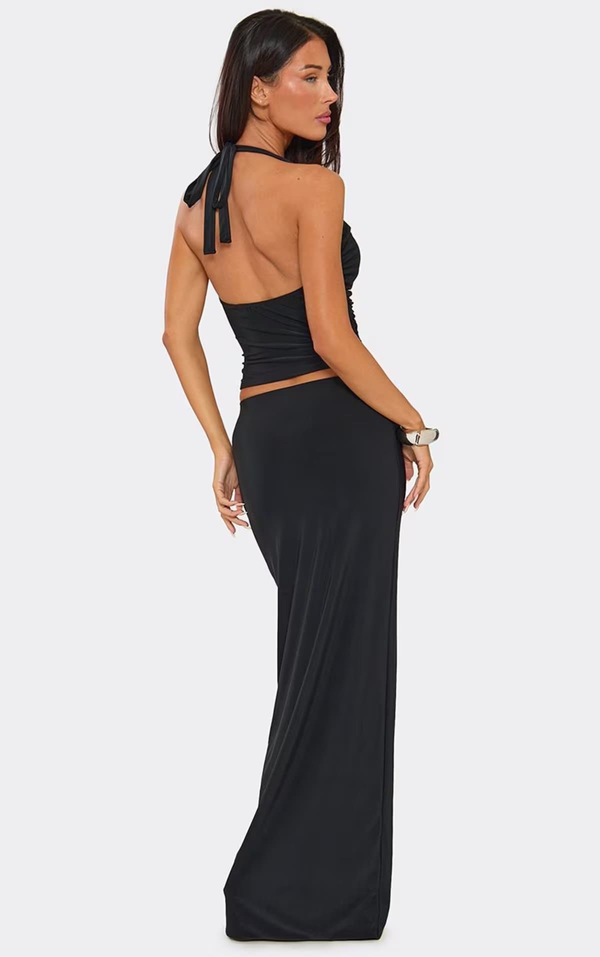EGO Mid Rise Maxi Skirt In Black Slinky, Women's Size UK 6