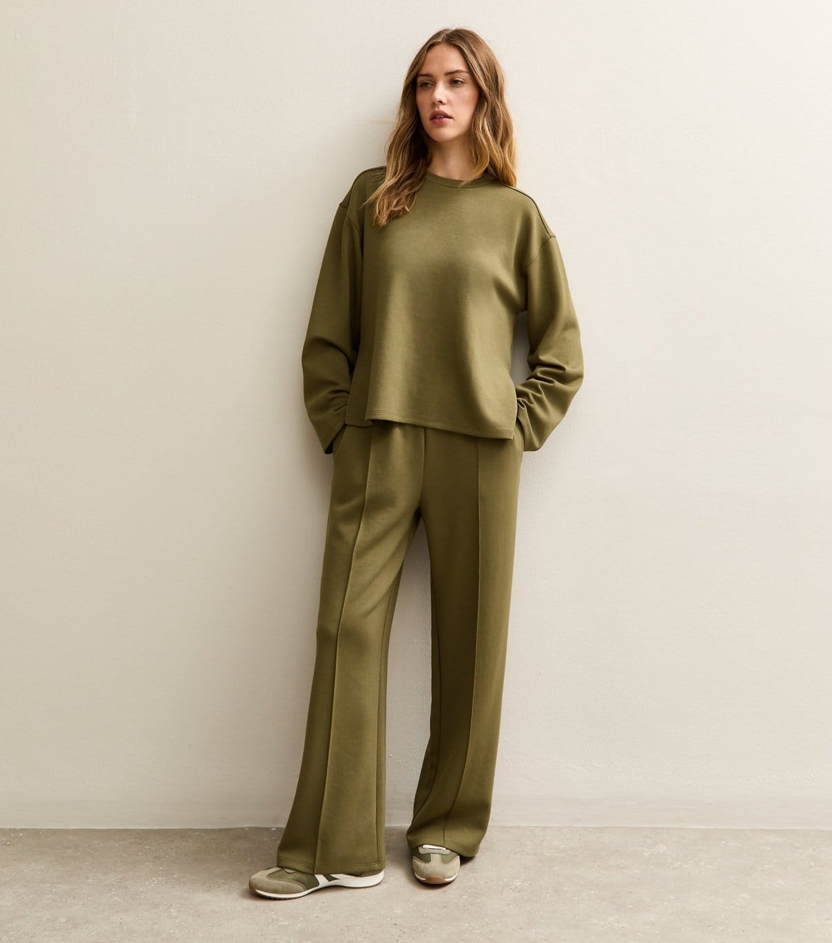 Women's Premium Khaki Front Seam Wide Leg Jogger New Look