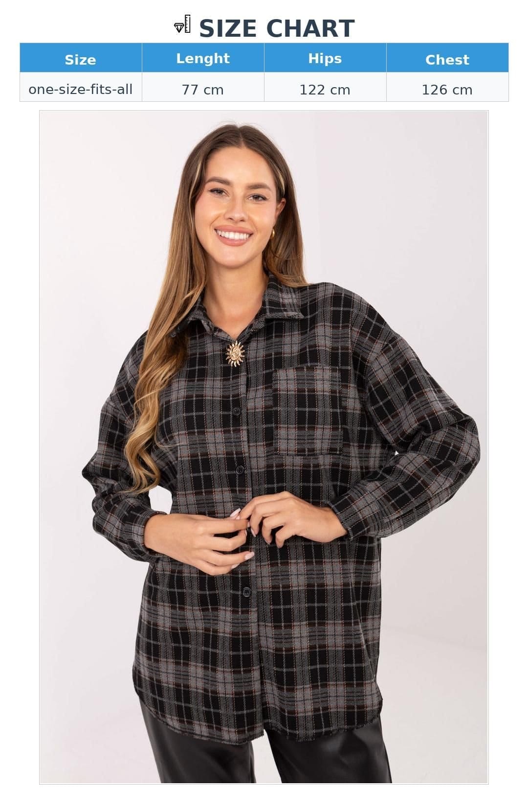 Love Lace Love Lace Women's Checkered Flannel Long Sleeve Shirt Brooch in Black - 4