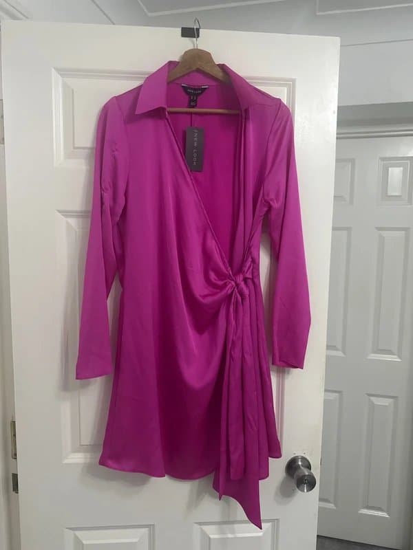 New Look New Look Fuchsia Pink Satin Wrap Mini Dress UK 12-14 Brand New With Tags