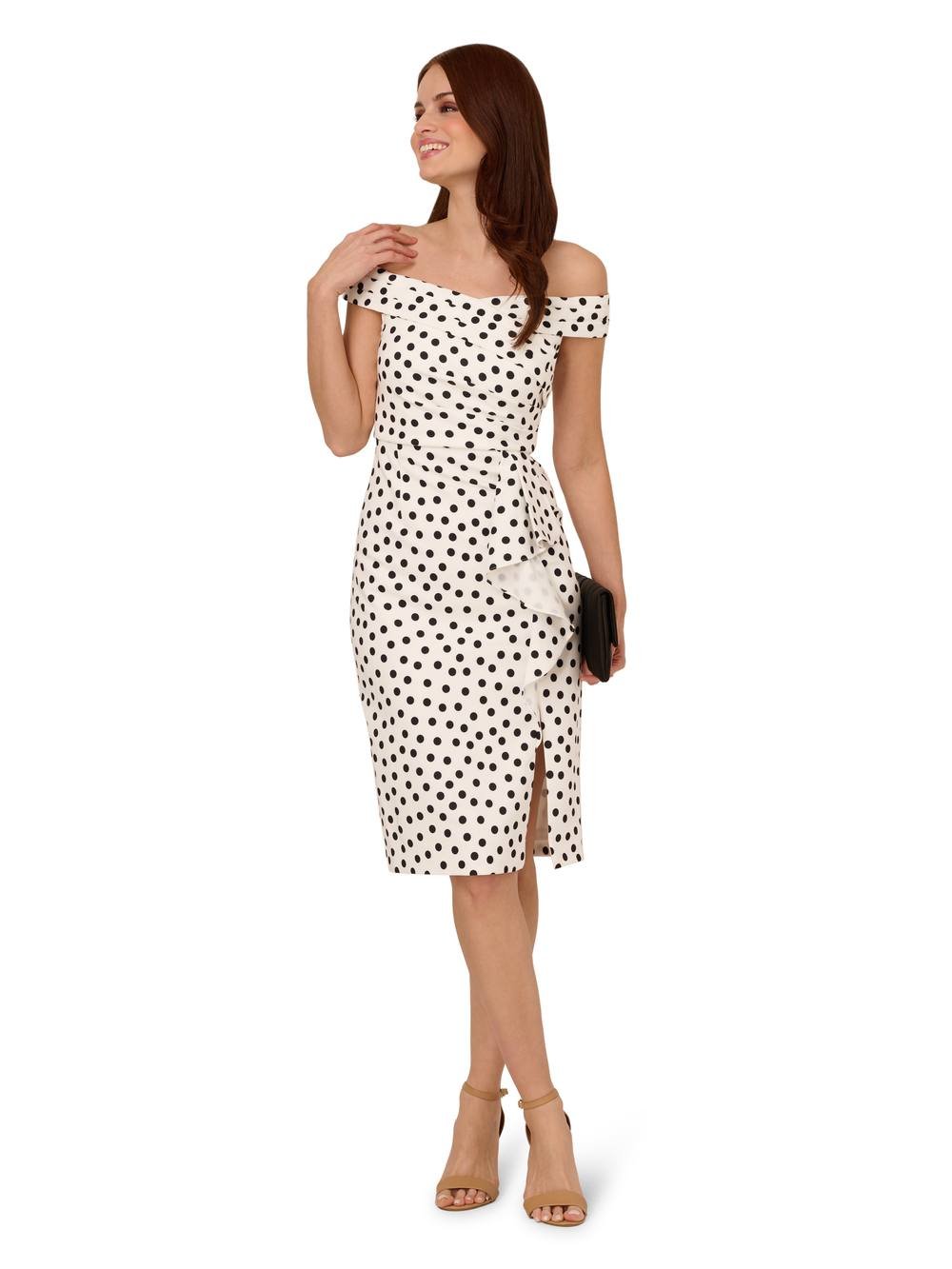 Adrianna Papell Adrianna Papell Women's Polkadot Drape Sheath Dress in Black - 2