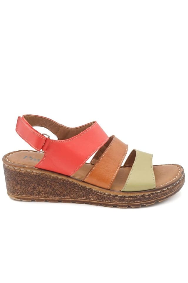Pavers Pavers Women's Cushioned Leather Wedge Heel Sandals in Red - 2
