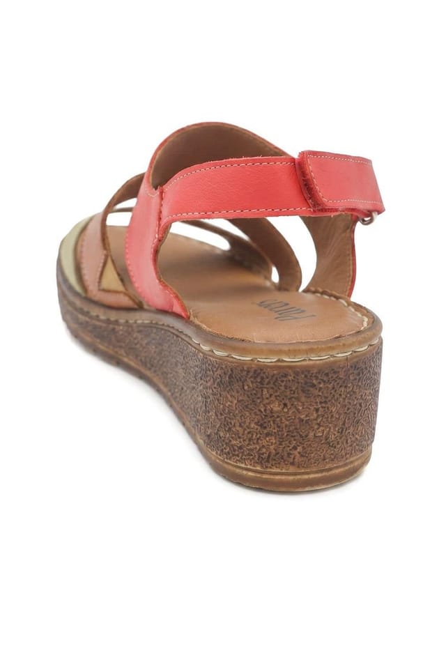 Pavers Pavers Women's Cushioned Leather Wedge Heel Sandals in Red - 3