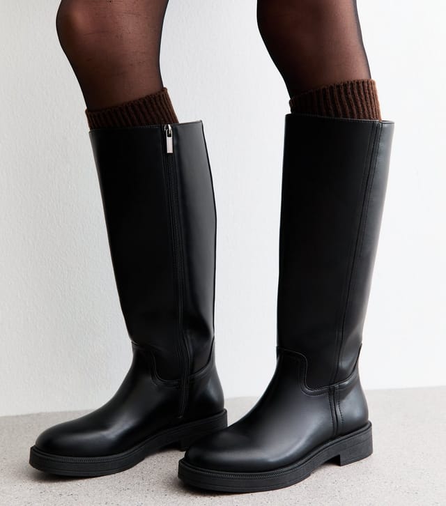 New Look Women's Black Faux Leather Knee High Riding Boots Vegan New Look - 2