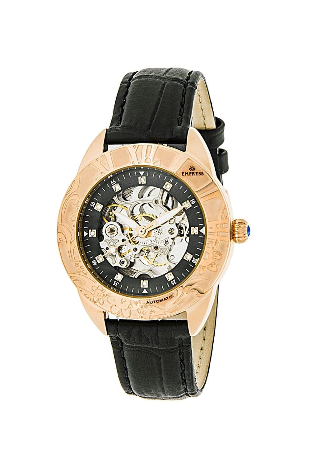 Empress Empress Women's Godiva Automatic MOP Leather-Band Watch in Black