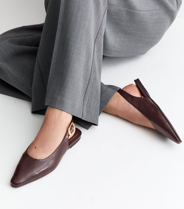 New Look Women's Dark Burgundy Faux Leather Pointed Toe Slingback Pumps Vegan New Look - 2