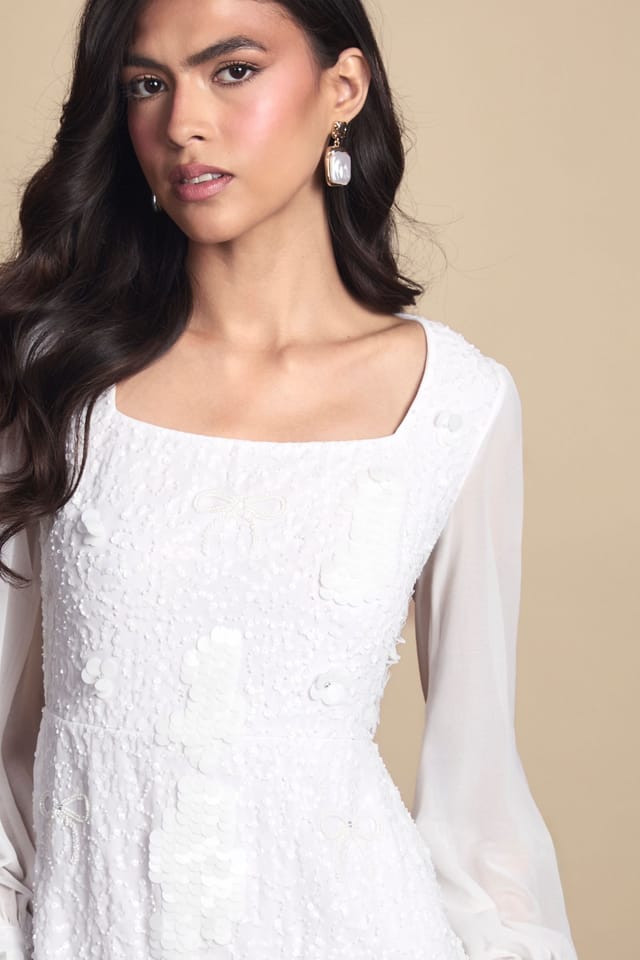 Coast Coast Women's Bow Embellished Sleeve Mini Dress in Ivory - 2