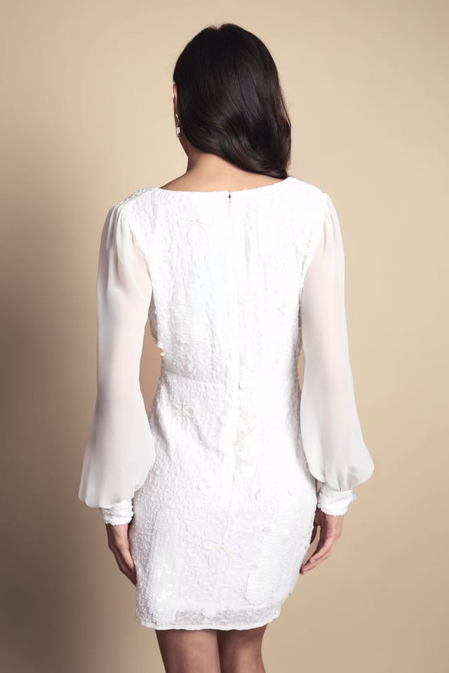 Coast Coast Women's Bow Embellished Sleeve Mini Dress in Ivory - 3