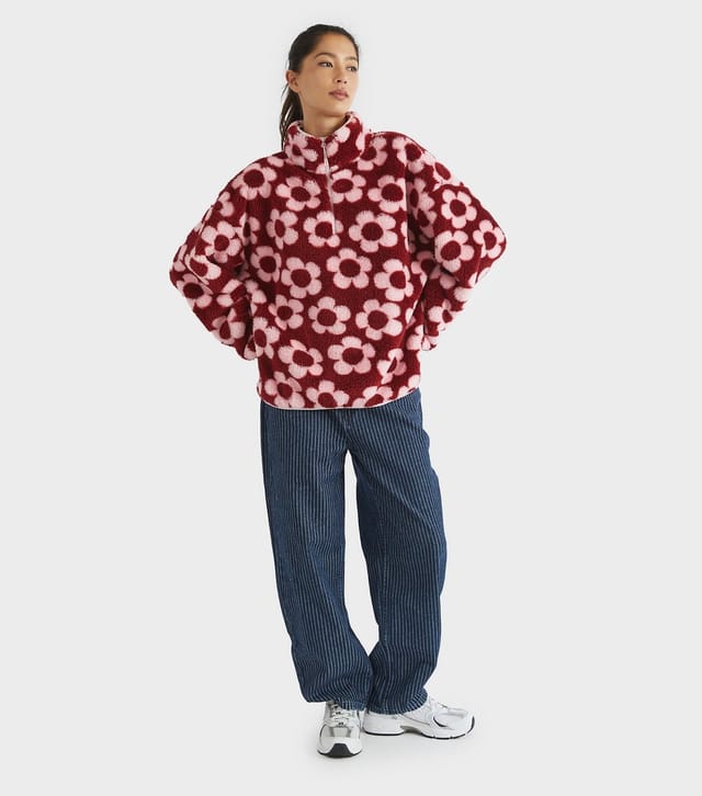 Skinnydip Women's Mid Pink Flower Pattern Fleece Sweatshirt Skinnydip New Look - 2