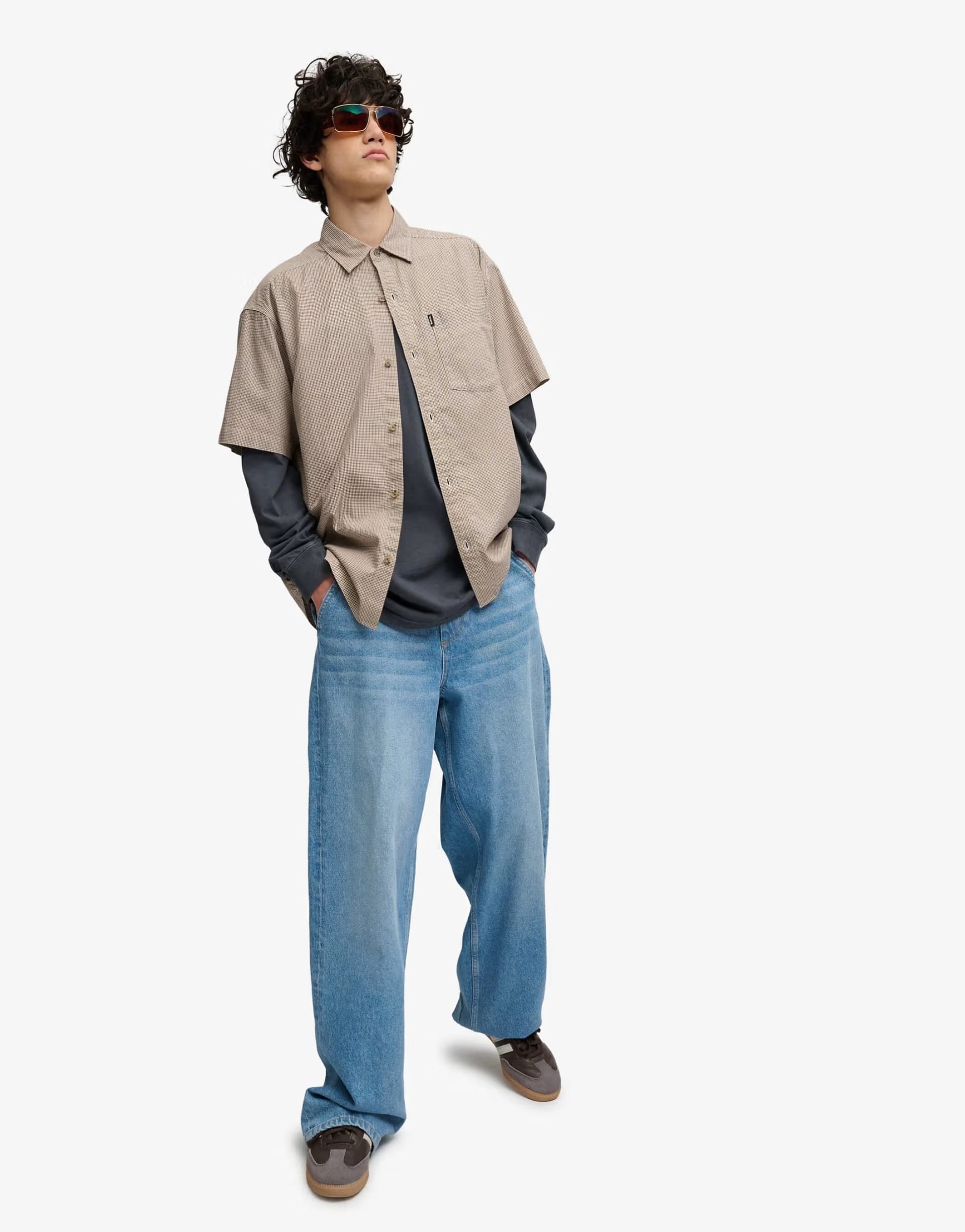 ASOS Brown Micro Check Skater Shirt
