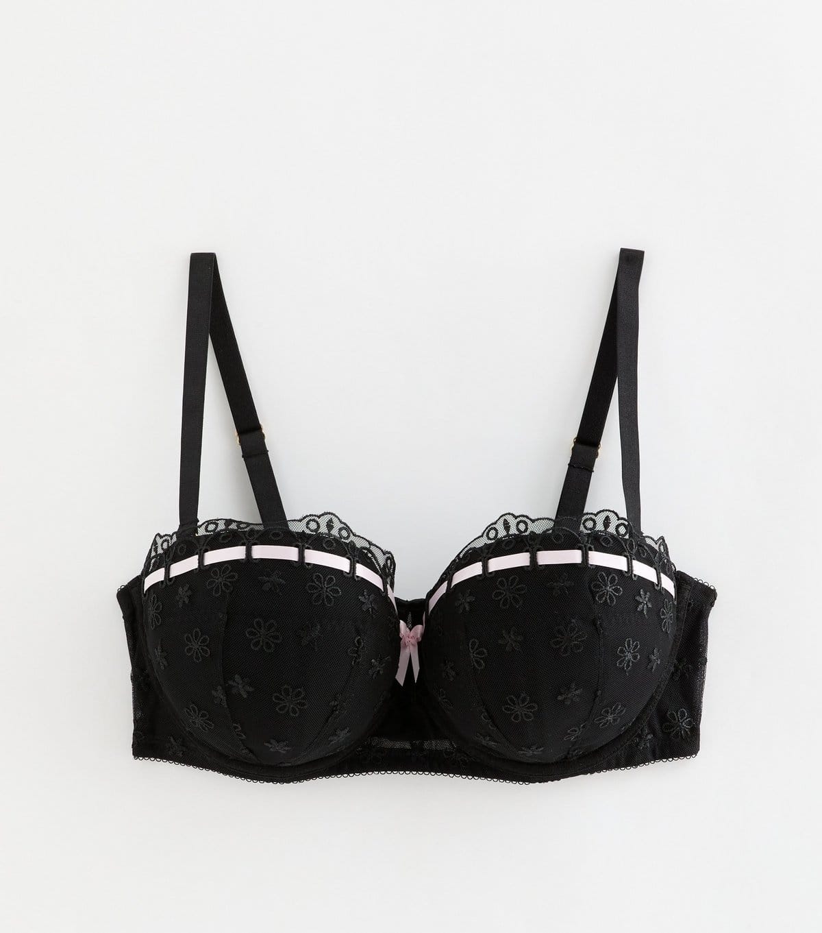 New Look Women's Black DD+ Ribbon Embroidered Balcony Bra New Look - 1