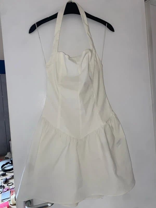 Bershka Cream halter neck drop waist dress