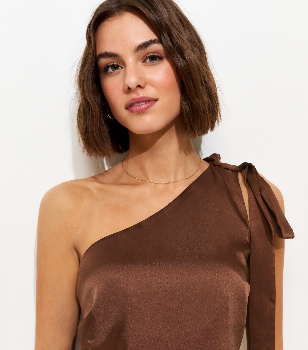 New Look Women's Dark Brown Satin One Shoulder Mini Dress New Look - 2